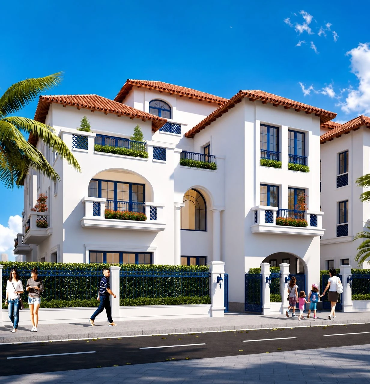 Hình ảnh phối cảnh 3D kiến trúc ngoại thất biệt thự loại 3 tại Sun Elite City