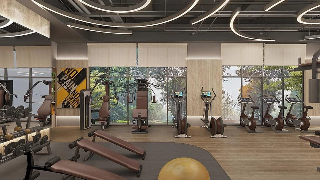 Không gian phòng tập Gym rộng rãi với đầy đủ các loại máy tập thể lực