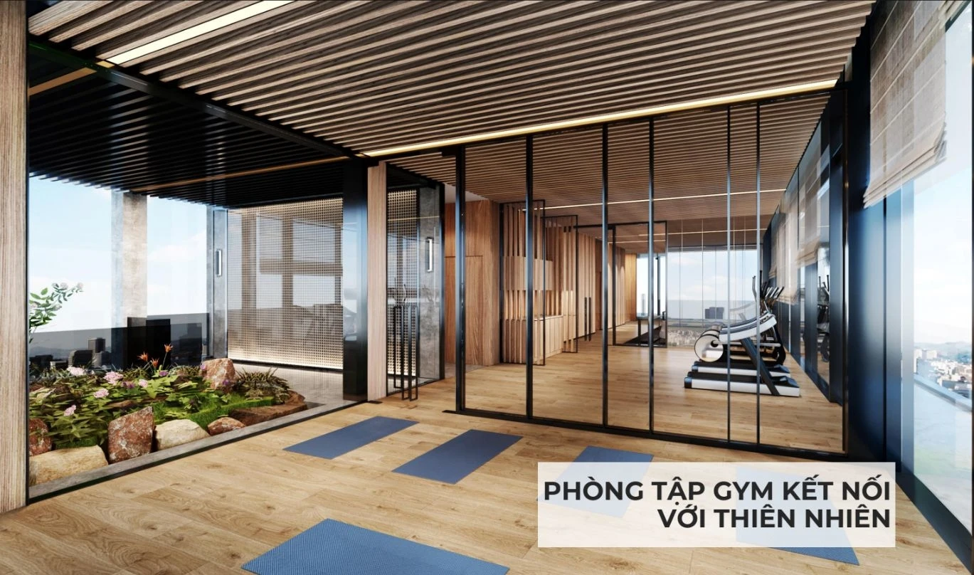 Phòng tập Gym trang bị máy móc hiện đại với vách kính nhìn ra cảnh quan tại Lumière Riverside