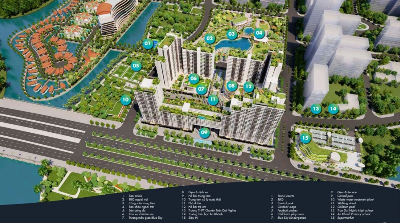 Sơ đồ bố trí hệ thống tiện ích nội khu và cảnh quan tại dự án New City Thủ Thiêm