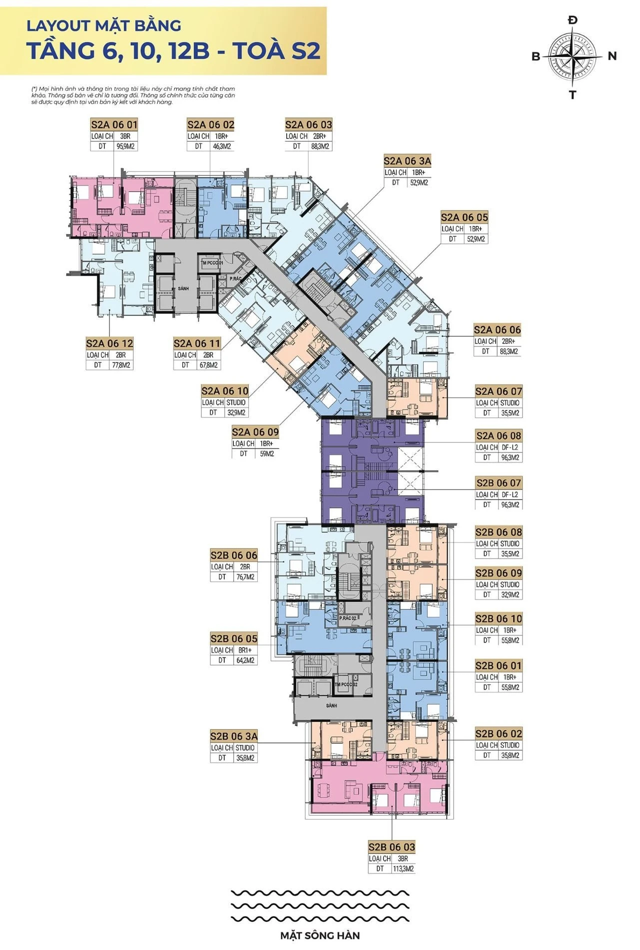 Bản vẽ layout mặt bằng tầng 6, 10, 12B tòa S2 dự án Sun Symphony Residence