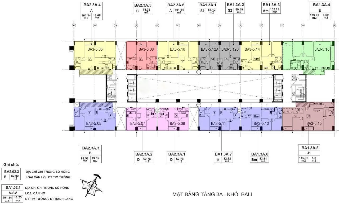 Sơ đồ mặt bằng tầng 3A tháp Bali dự án New City Thủ Thiêm