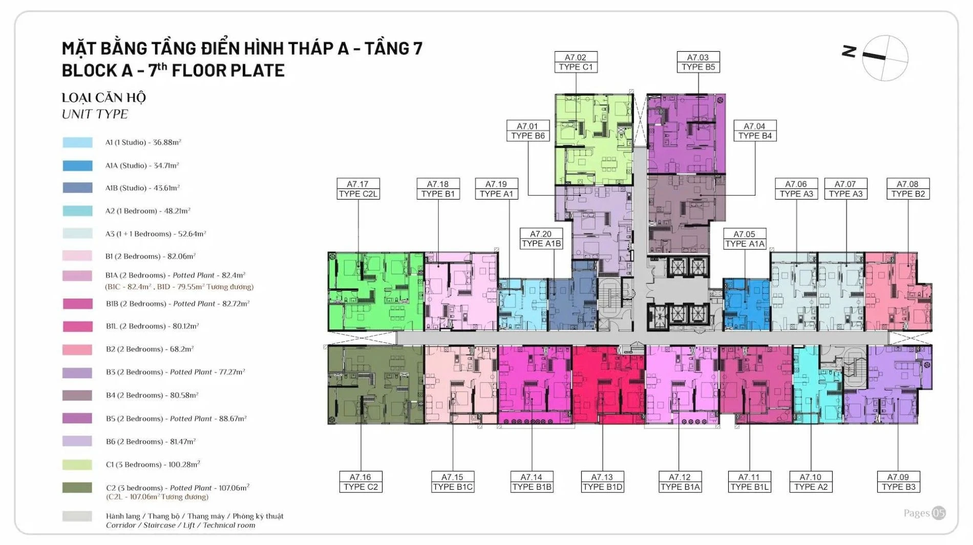Chi tiết mặt bằng tầng 7 Block A Elysian Lò Lu Gamuda Land