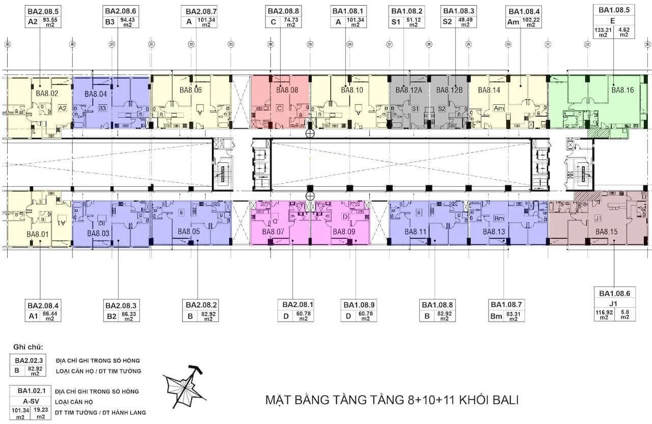 Mặt bằng tầng điển hình 8, 10, 11 tháp Bali New City Thủ Thiêm