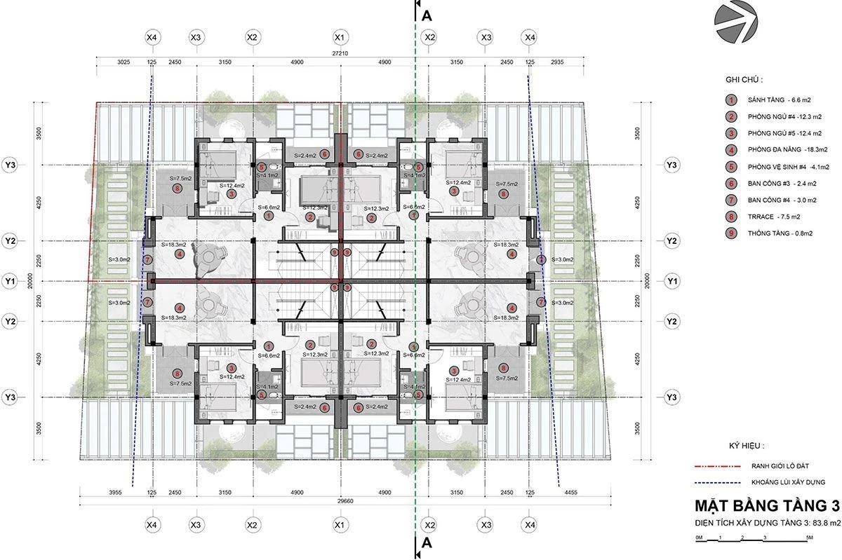 Bản vẽ layout mặt bằng tầng 3 biệt thự tứ lập Sun Grand City Feria đa dạng công năng sử dụng