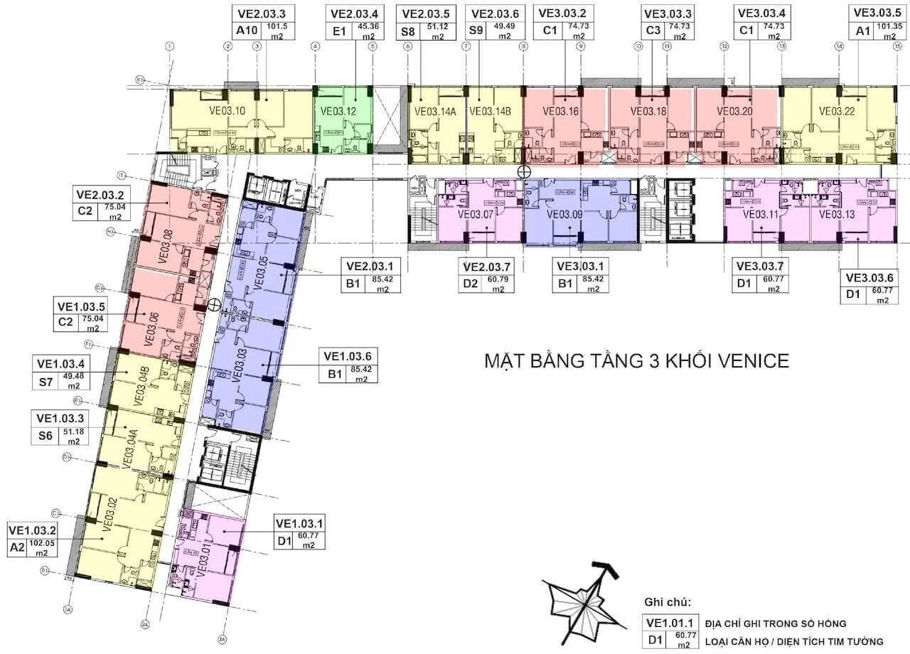 Sơ đồ mặt bằng tầng 3 tháp Venice dự án New City Thủ Thiêm