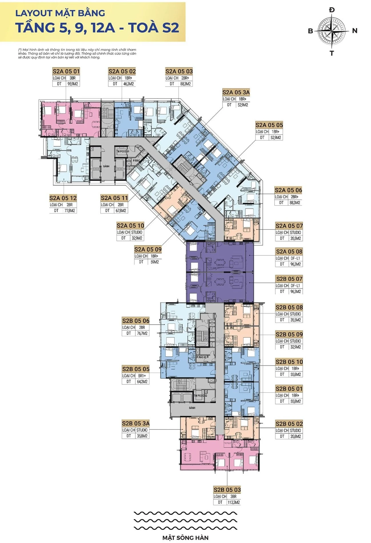 Bản vẽ layout mặt bằng tầng 5, 9, 12A tòa S2 dự án Sun Symphony Residence