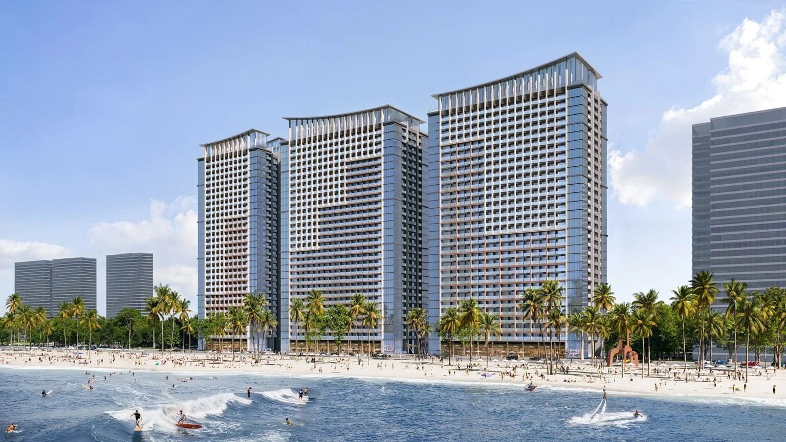 Phối cảnh 3 tòa tháp căn hộ cao cấp Sun Centro Town Hạ Long mặt tiền biển Bãi Cháy do Sun Group làm chủ đầu tư