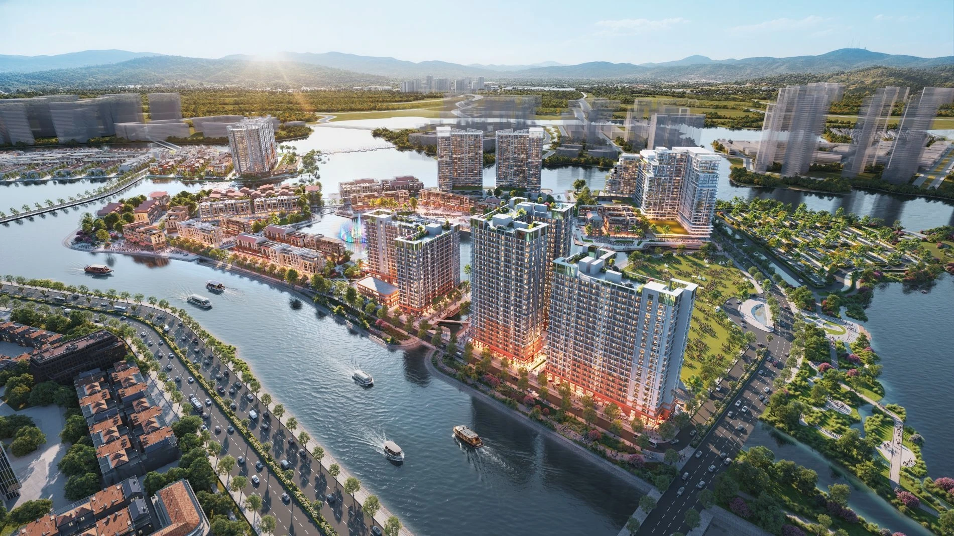 Các tòa tháp căn hộ cao cấp The Fest nằm sát bờ sông tại dự án Charmora City