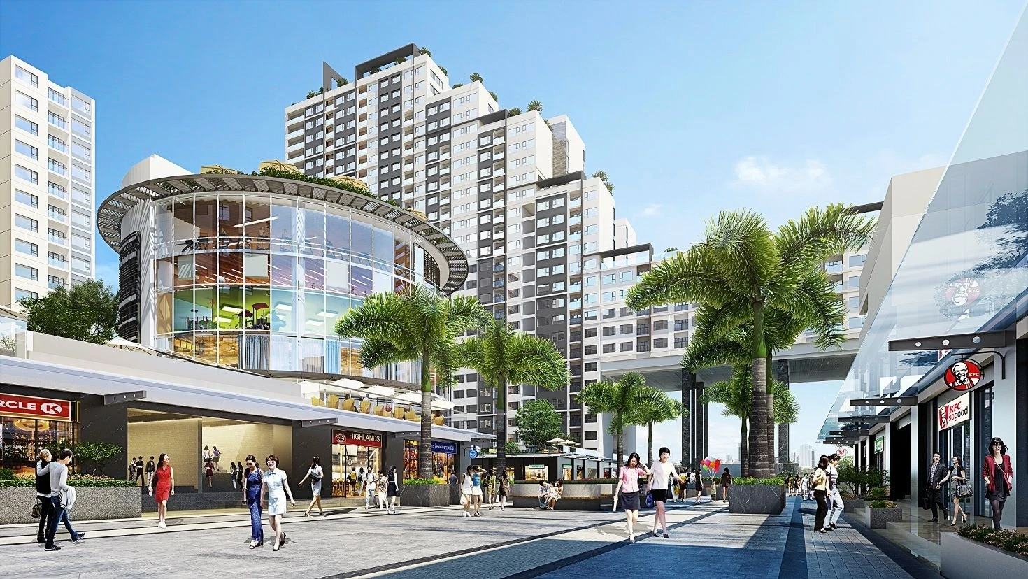 Không gian mua sắm và ẩm thực tại khu vực shophouse khối đế dự án New City Thủ Thiêm