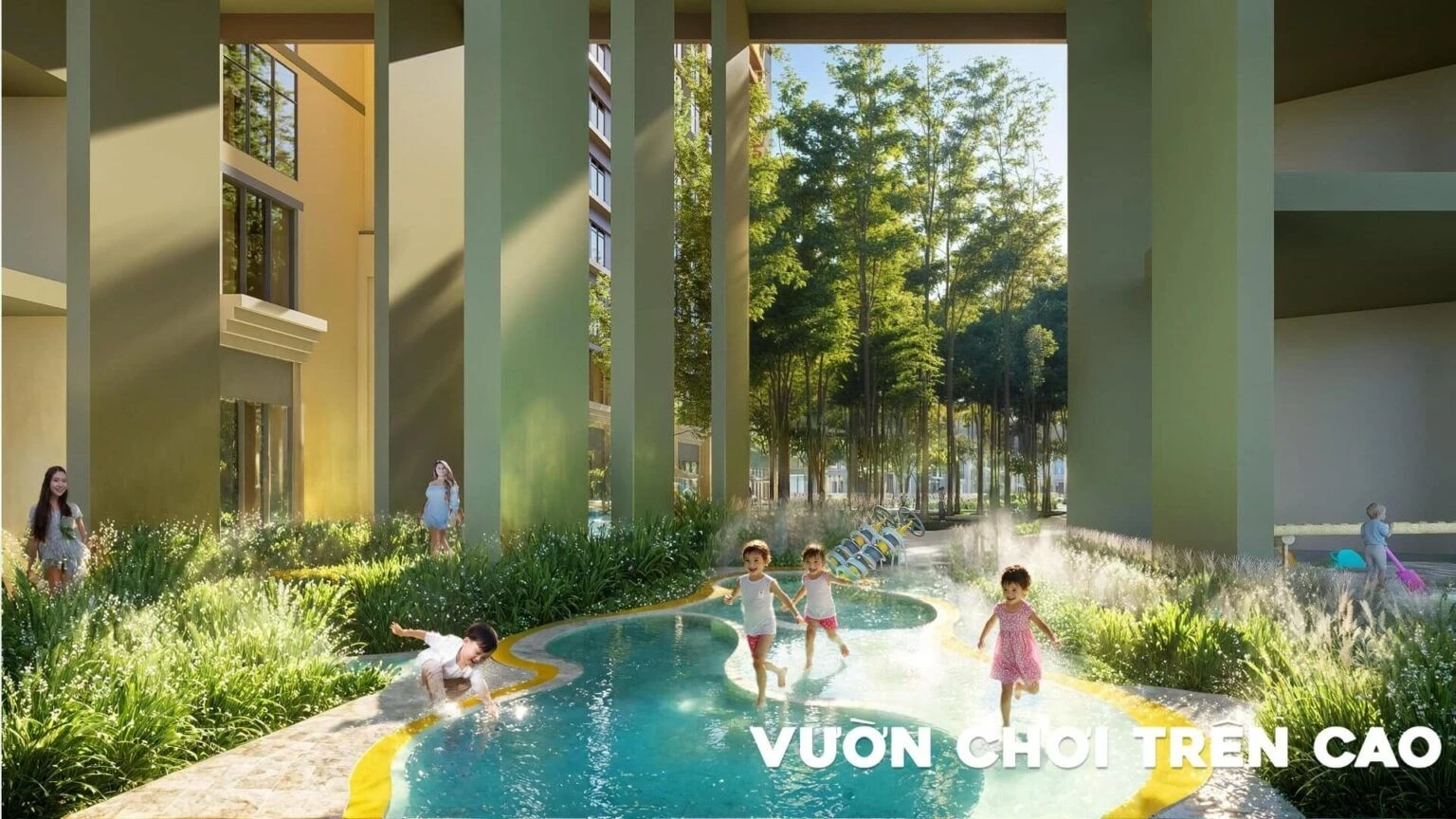 Khu vực hồ bơi nông và sân chơi dành riêng cho trẻ em trên tầng tiện ích