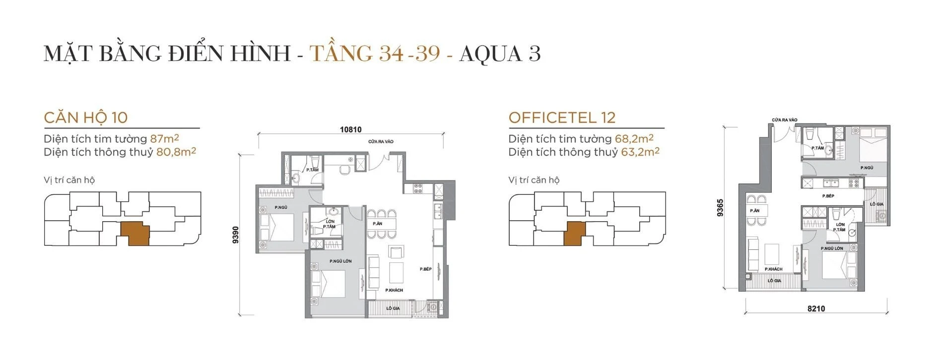 Bản vẽ bóc tách chi tiết mặt bằng căn hộ số 10 và 12 tại tầng 34 đến 39 tòa Aqua 3