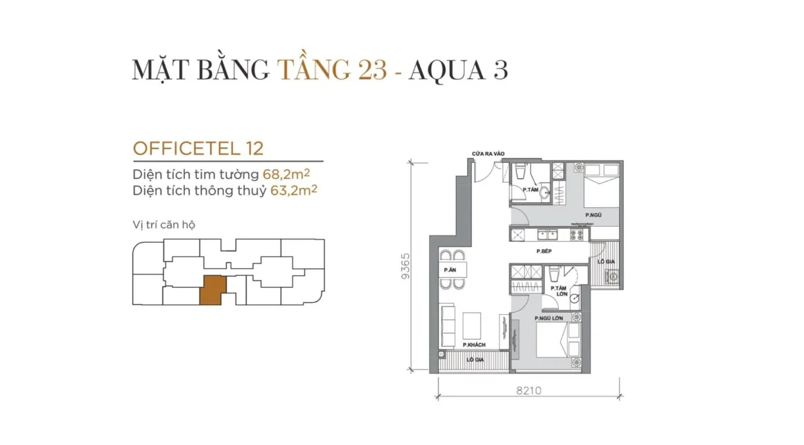 Bản vẽ bóc tách chi tiết mặt bằng căn hộ số 12 tại tầng 23 tòa Aqua 3