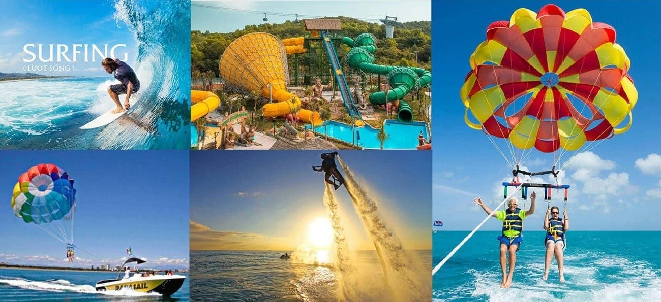 Các hoạt động thể thao mạo hiểm dưới nước như lướt sóng, dù lượn tại Hòn Thơm