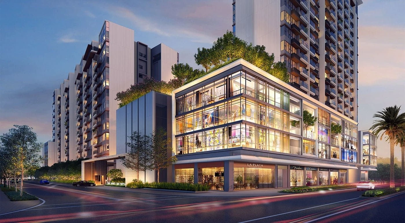 Khu vực shophouse khối đế thương mại tại dự án The River Thủ Thiêm rực rỡ ánh đèn
