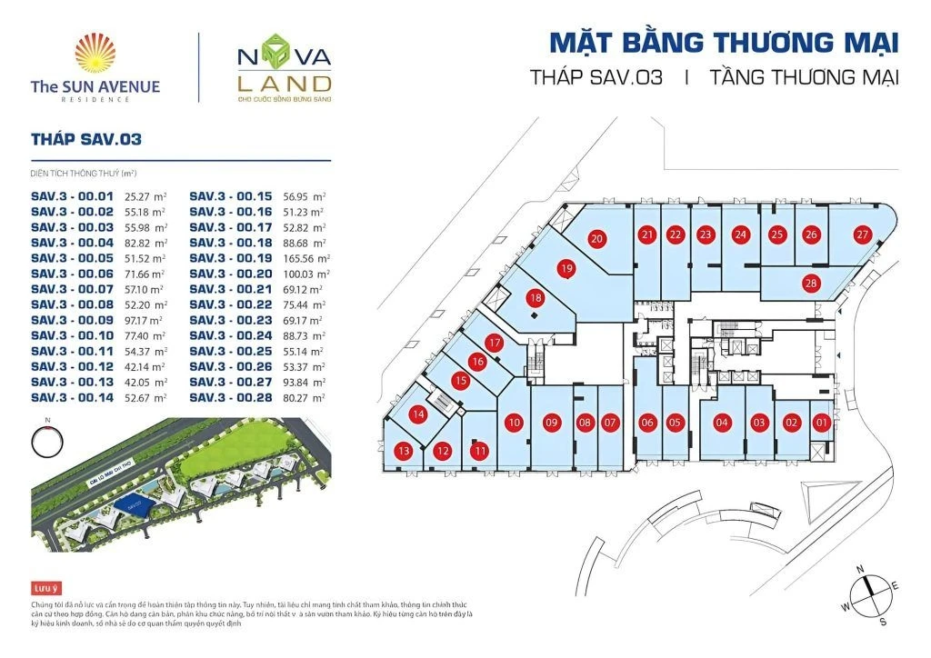 Thiết kế mặt bằng khu vực thương mại tháp SAV.03 dự án The Sun Avenue
