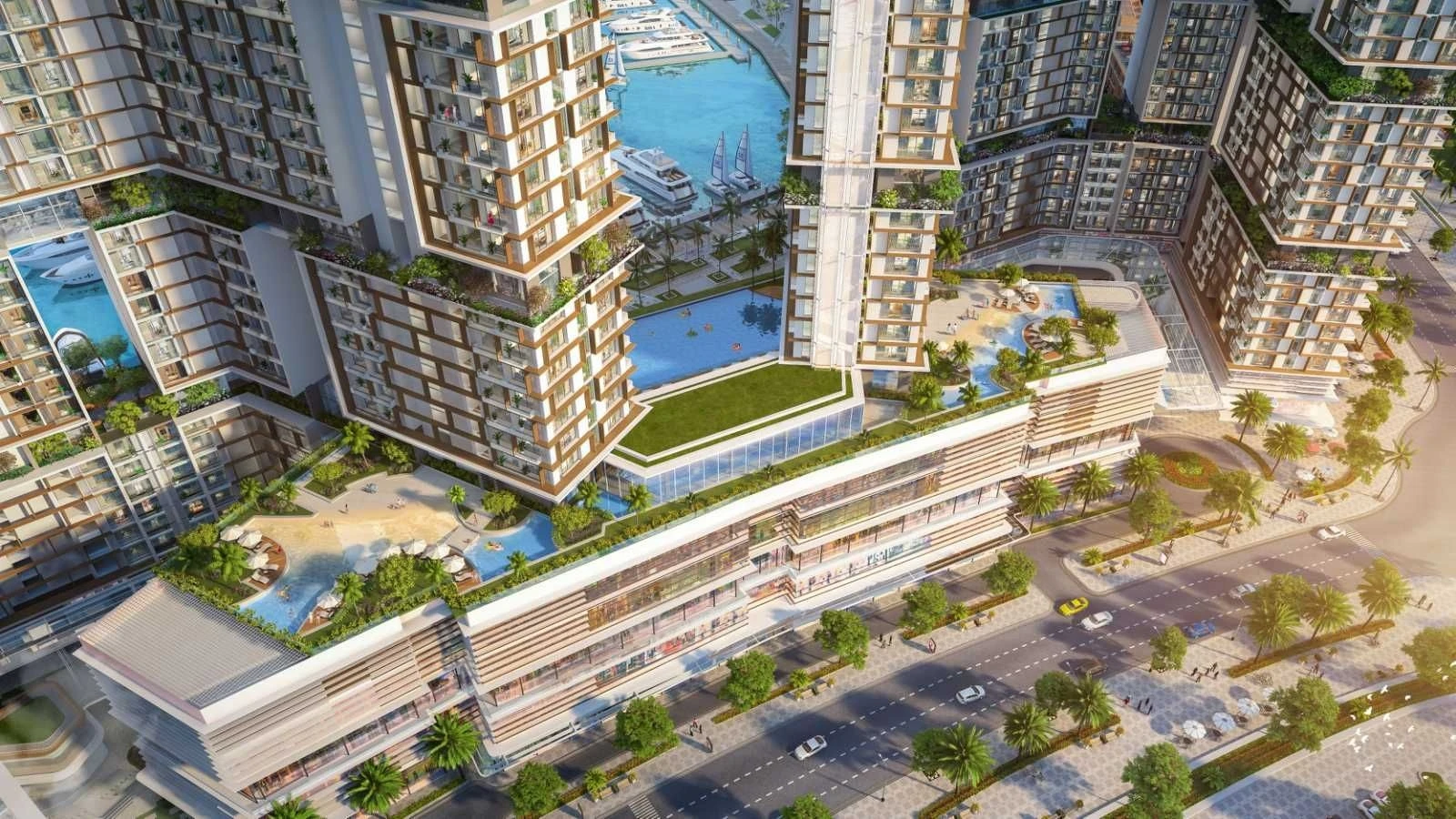 Khu vực bể bơi concept bãi biển nằm trên tầng tiện ích của Sun Marina Town