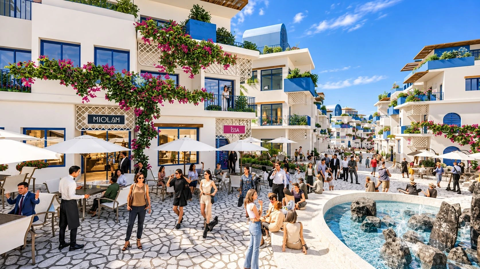 Khách hàng đang mua sắm và ăn uống tại các cửa hàng shophouse The Santo Port