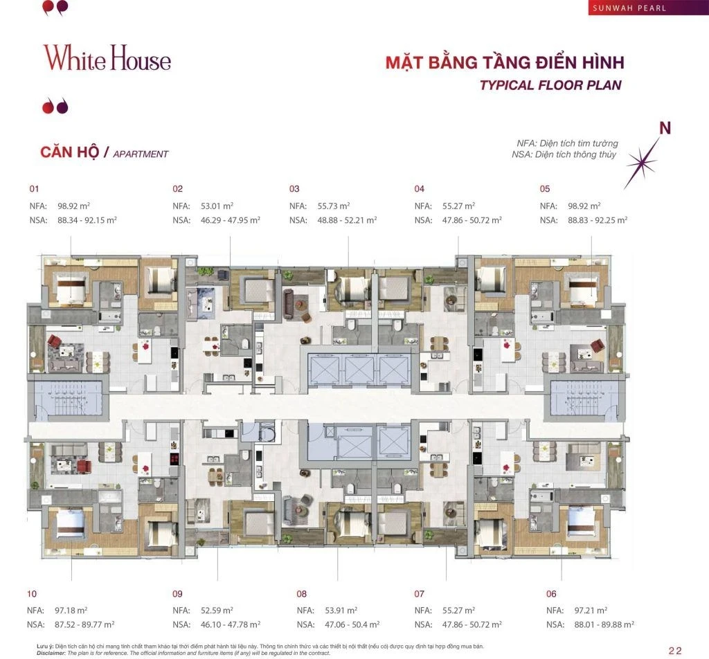 Sơ đồ mặt bằng tầng điển hình tháp White House dự án Sunwah Pearl