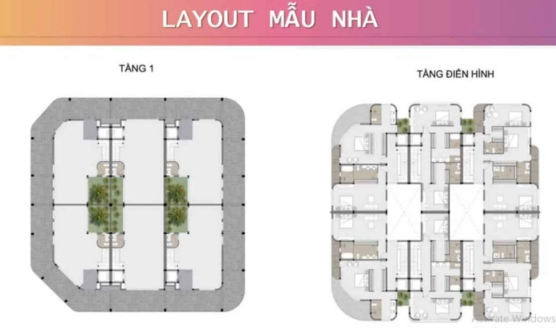 Bản vẽ layout mặt bằng tầng 1 và tầng điển hình shophouse Sun Riverside Village