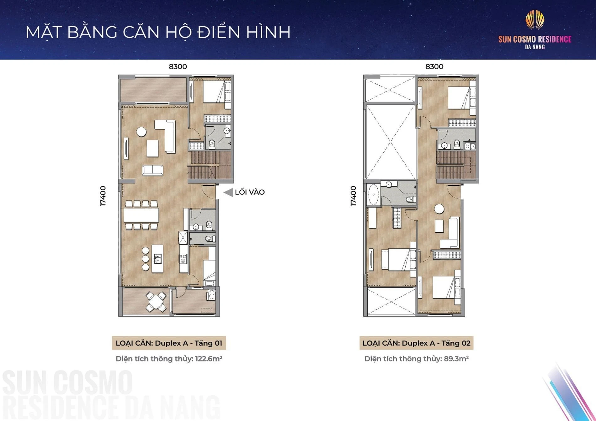 Bản vẽ layout căn hộ Duplex A dự án Sun Cosmo Residence