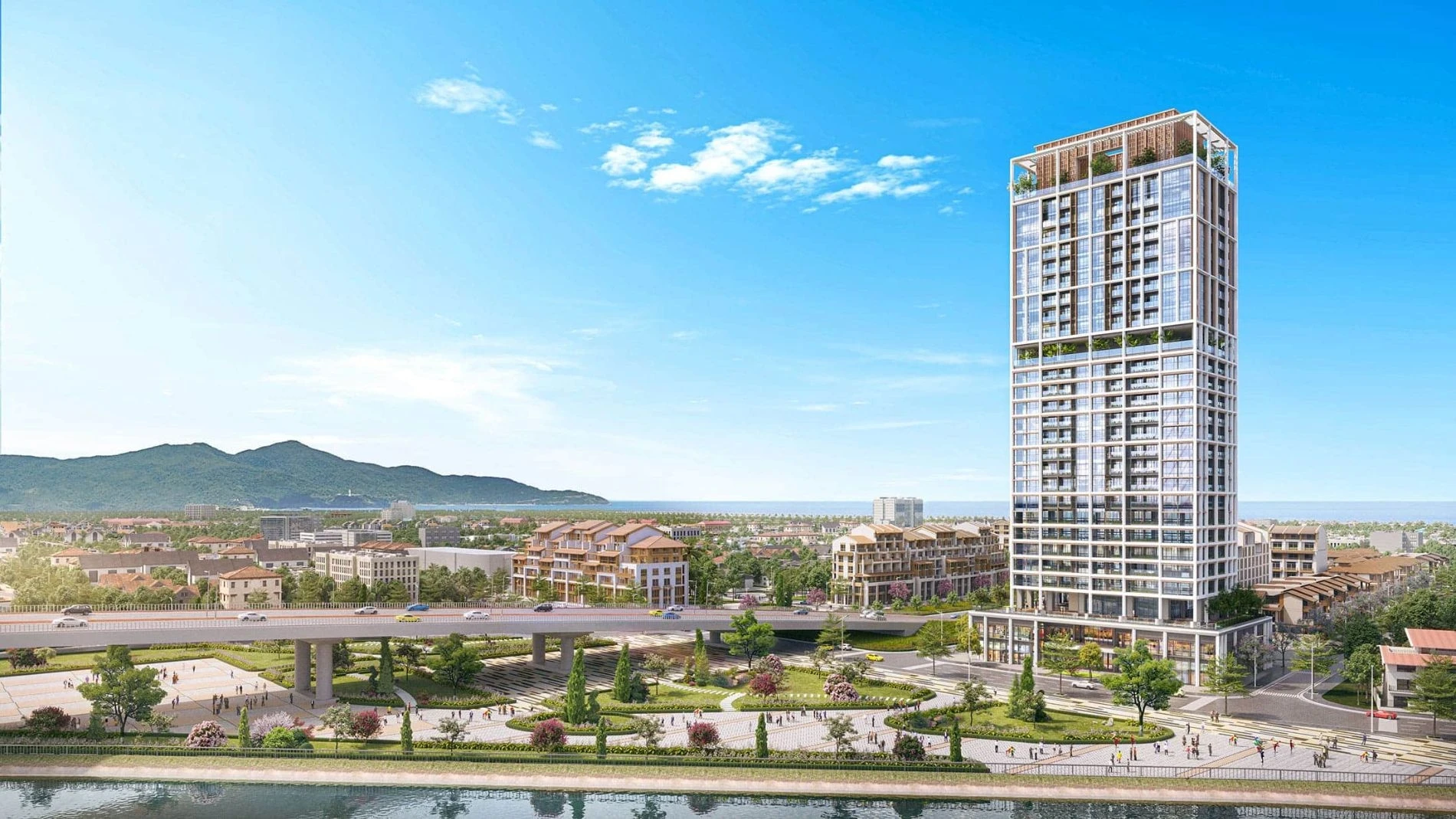 Công viên cảnh quan nội khu xanh mát tại dự án Sun Cosmo Residence