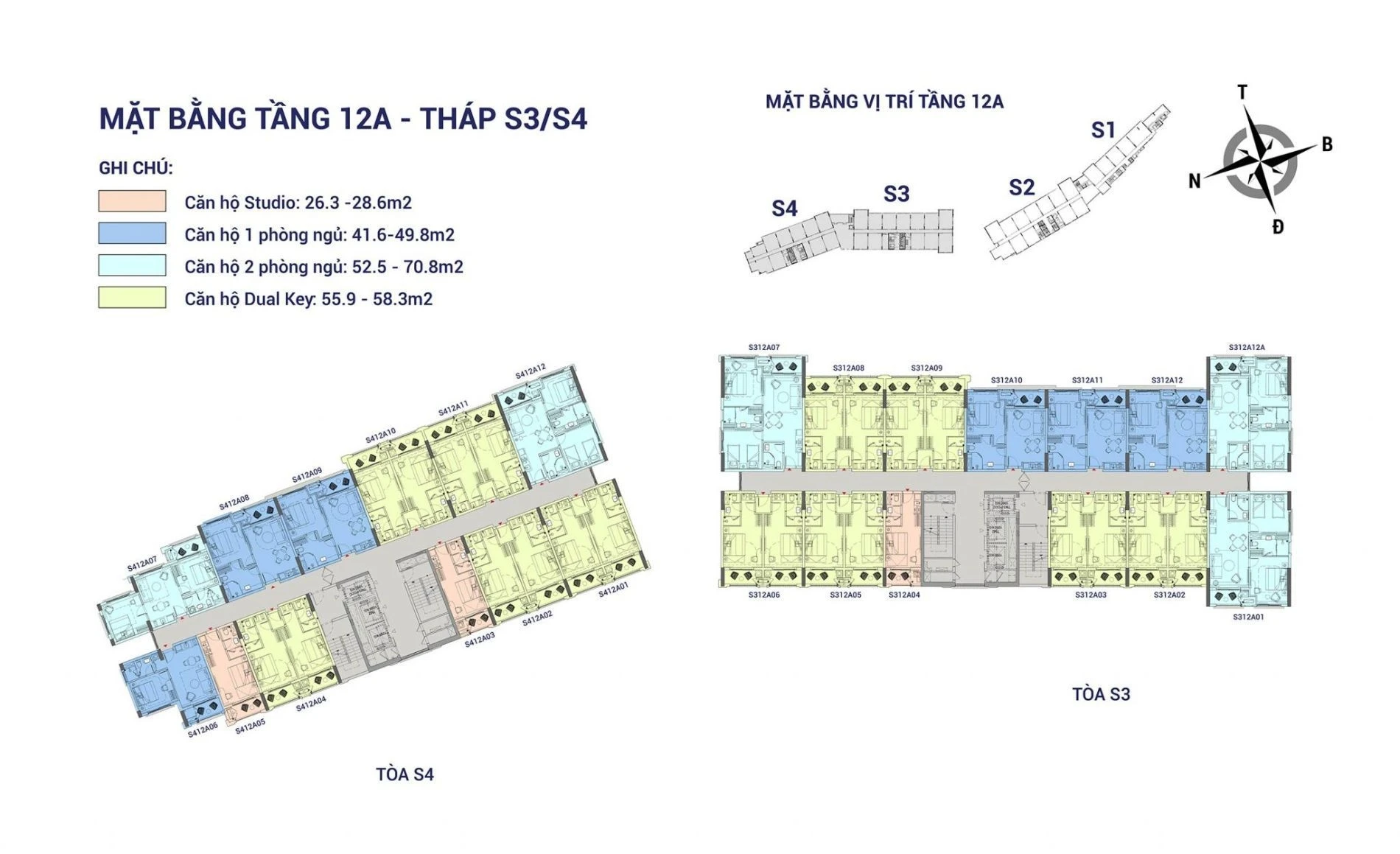 Sơ đồ mặt bằng tầng 12A tháp S3 và S4 Sun Grand City Hillside Residence