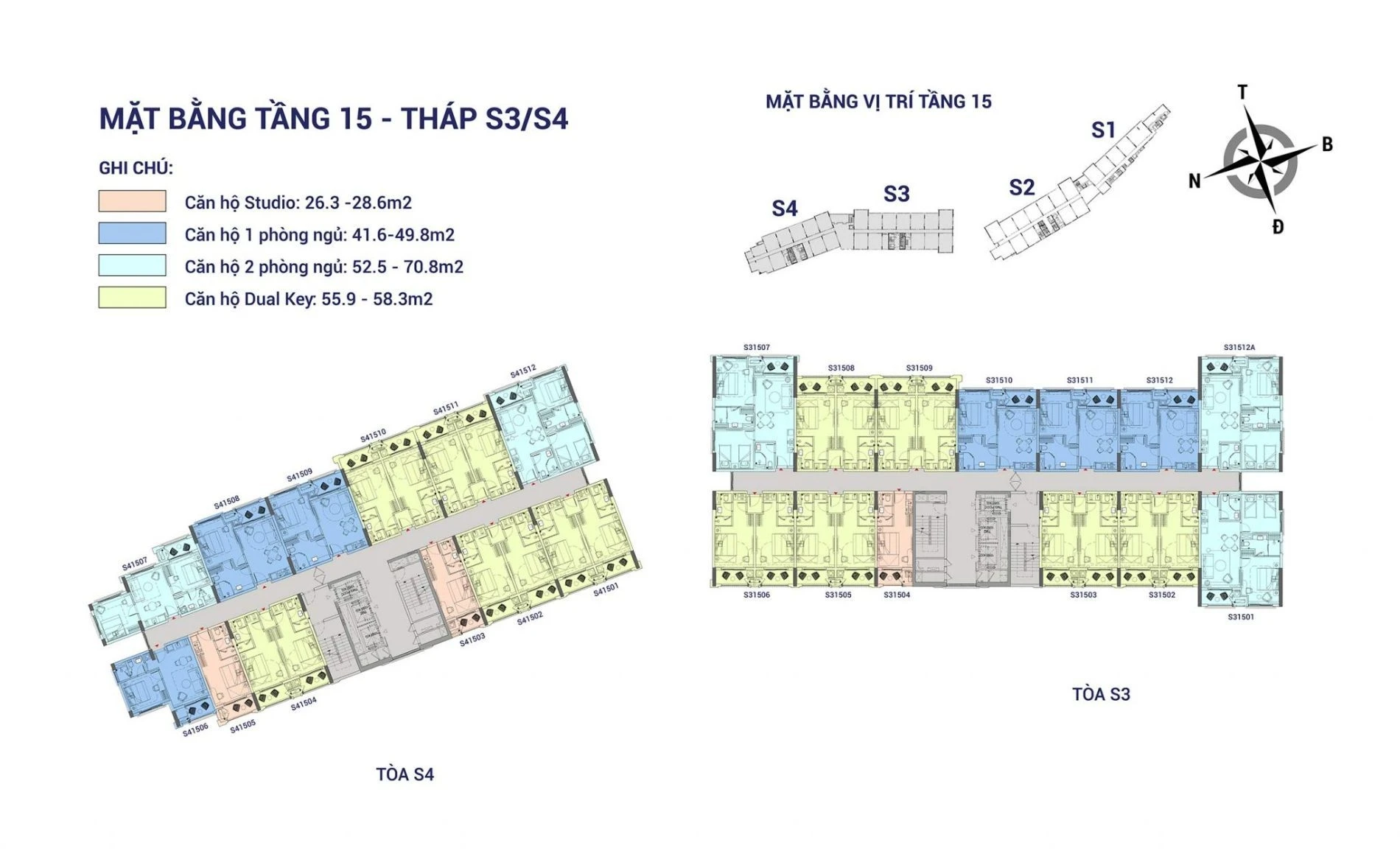 Thiết kế mặt bằng tầng 15 tháp S3 và S4 Sun Grand City Hillside Residence