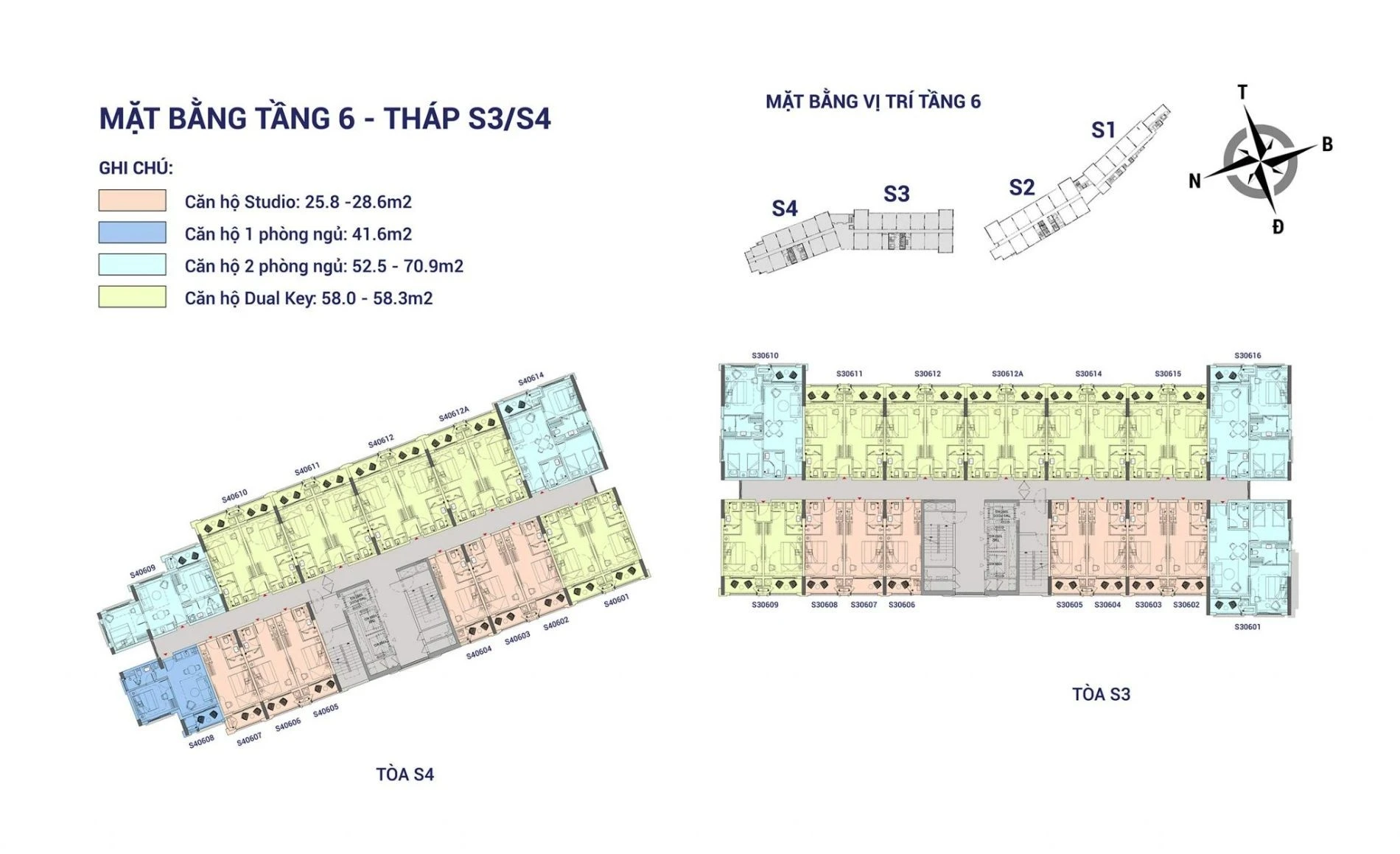 Mặt bằng tầng 6 tháp S3 và S4 phân khu The Sky Sun Grand City Hillside