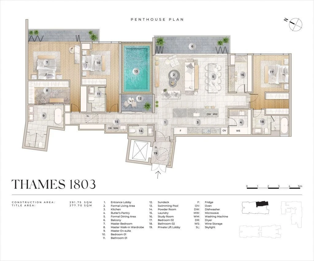 Bản vẽ layout Penthouse Thames 1803 diện tích 291.75 m2