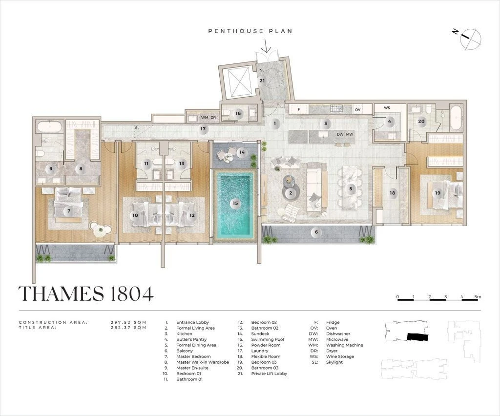 Bản vẽ layout Penthouse Thames 1804 diện tích 297.52 m2