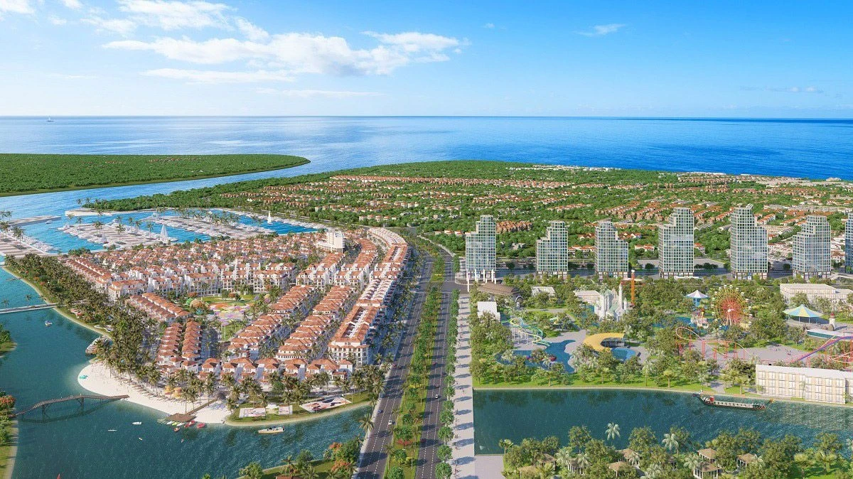 Phối cảnh các dãy biệt thự và shophouse Sun Riverside Village nằm ven sông Đơ và bến du thuyền