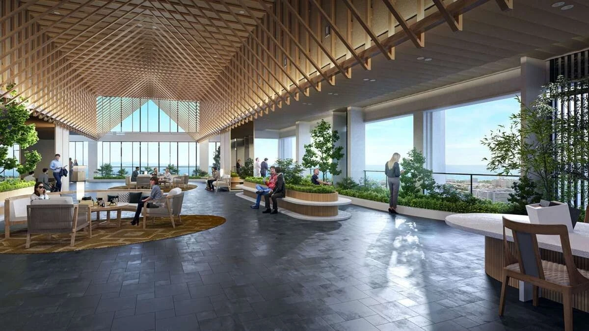 Không gian sảnh đón khách và phòng sinh hoạt cộng đồng tại Sun Cosmo Residence