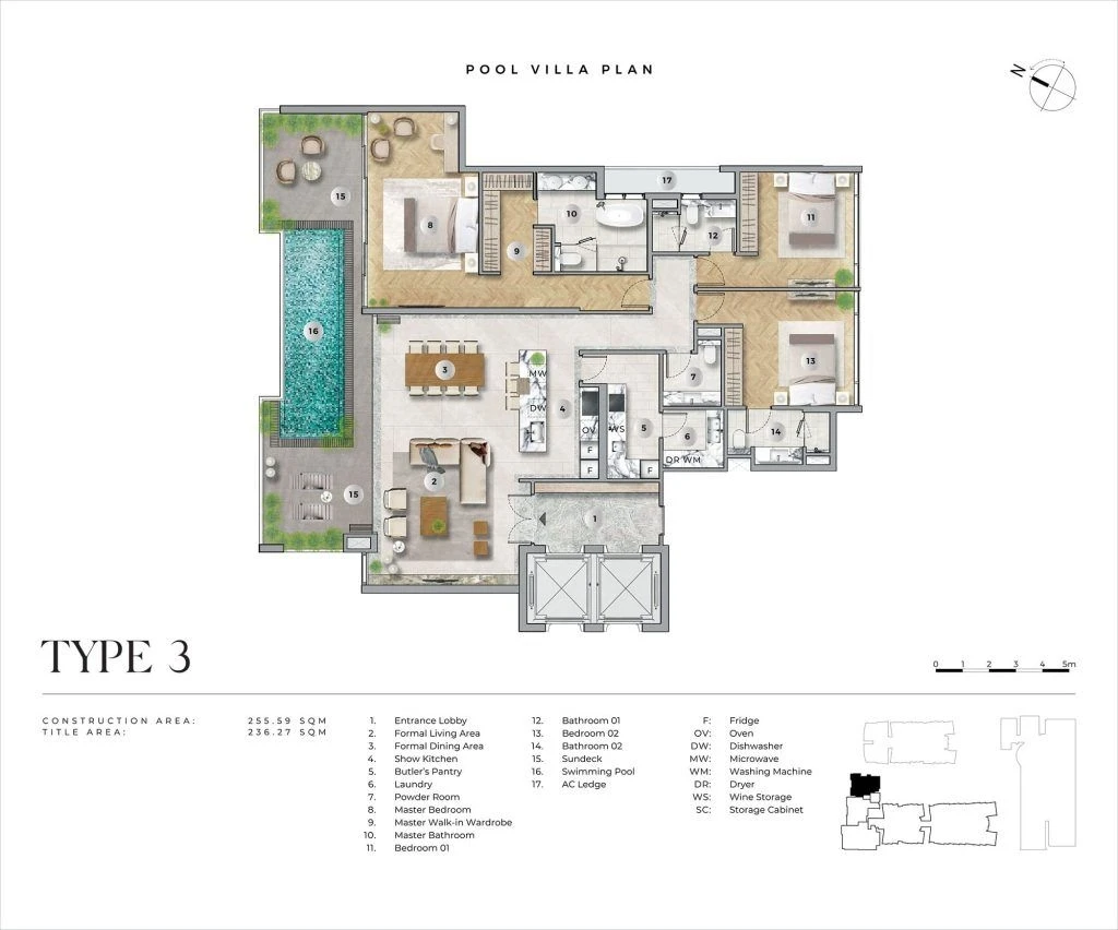 Bản vẽ layout Pool Villa Type 3 diện tích 255.59 m2