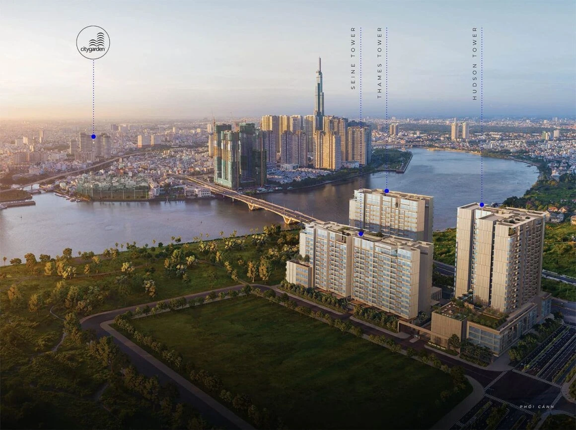 Bản đồ quy hoạch tổng thể mặt bằng dự án The River Thủ Thiêm với 3 tòa tháp ven sông Sài Gòn