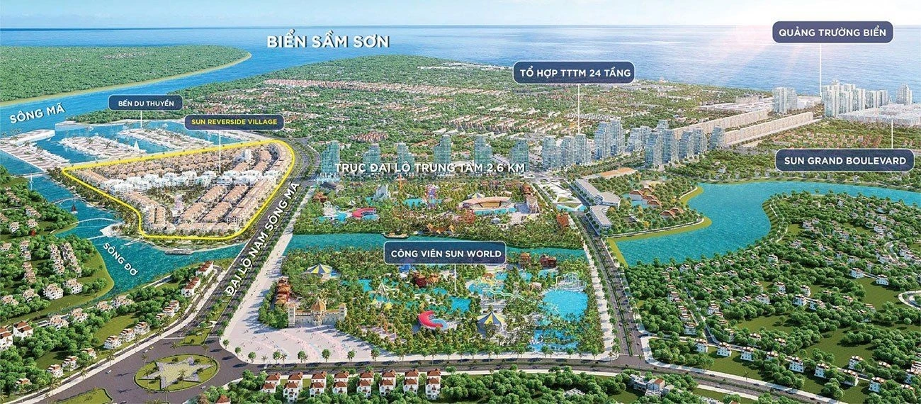 Sơ đồ kết nối giao thông từ Sun Riverside Village đến Đại lộ Nam Sông Mã và tổ hợp Sun World