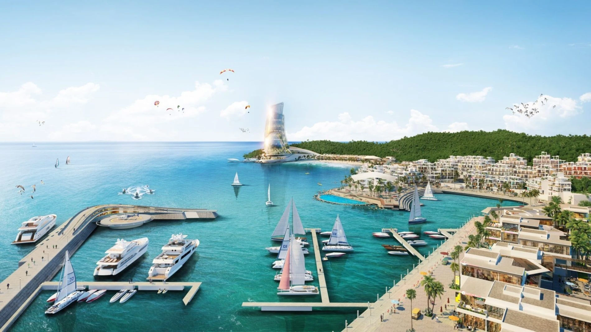 Phối cảnh bến du thuyền sang trọng tại mặt tiền dự án The Santo Port Hòn Thơm