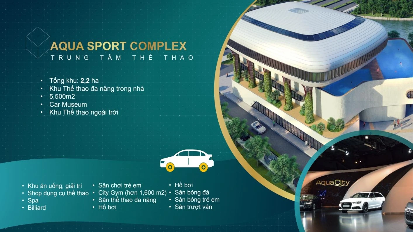 Phối cảnh tổng thể 2.2 ha của trung tâm thể thao Aqua Sport Complex cùng bảo tàng xe hơi