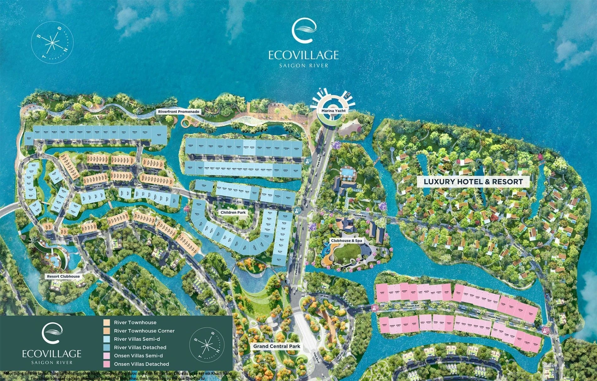 Bản đồ chi tiết bố trí các loại hình nhà phố và biệt thự ven sông tại Eco Village Saigon River