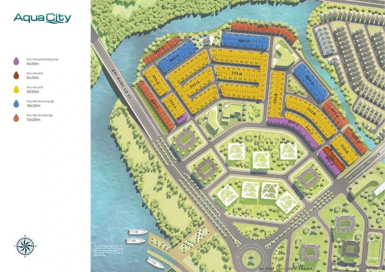 Bản đồ quy hoạch mặt bằng tổng thể phân khu Sun Harbor 2 Aqua City chi tiết các block nhà phố biệt thự