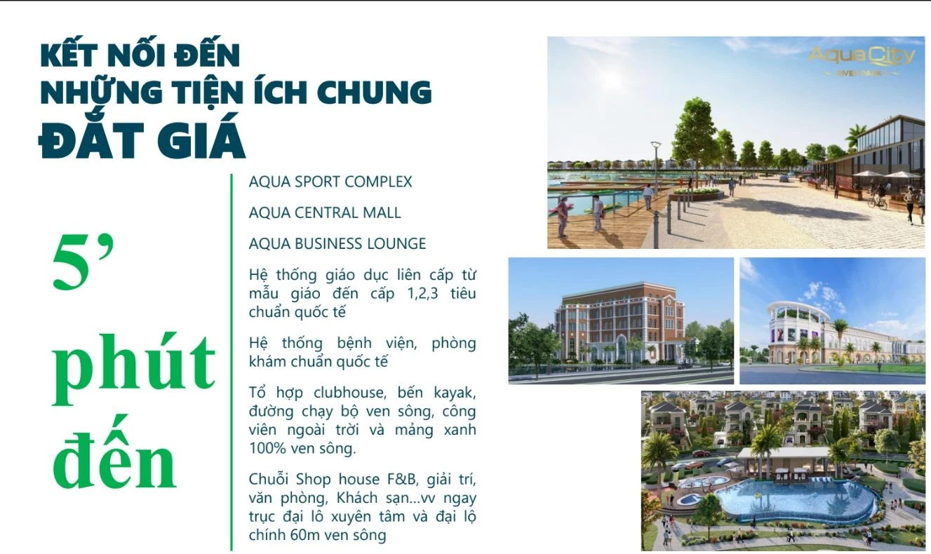 Các tiện ích Aqua Sport Complex, Aqua Central Mall và hệ thống giáo dục cách dự án 5 phút.