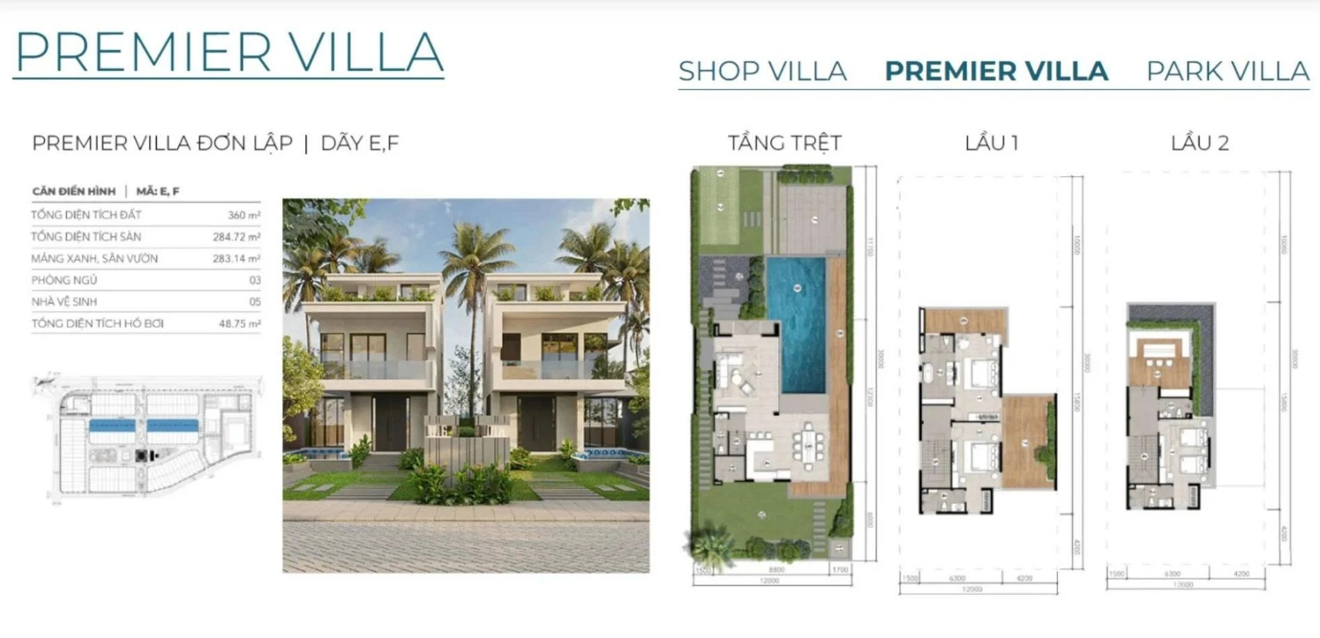 Bản vẽ mặt bằng Premier Villa đơn lập diện tích 360m2 tại Lagoona Bình Châu