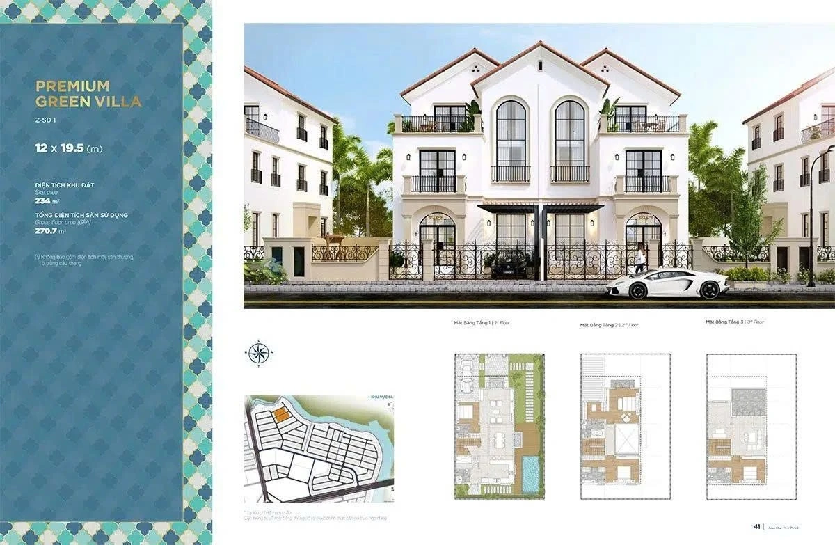 Thiết kế layout biệt thự đơn lập diện tích 12x19.5m dự án Aqua City
