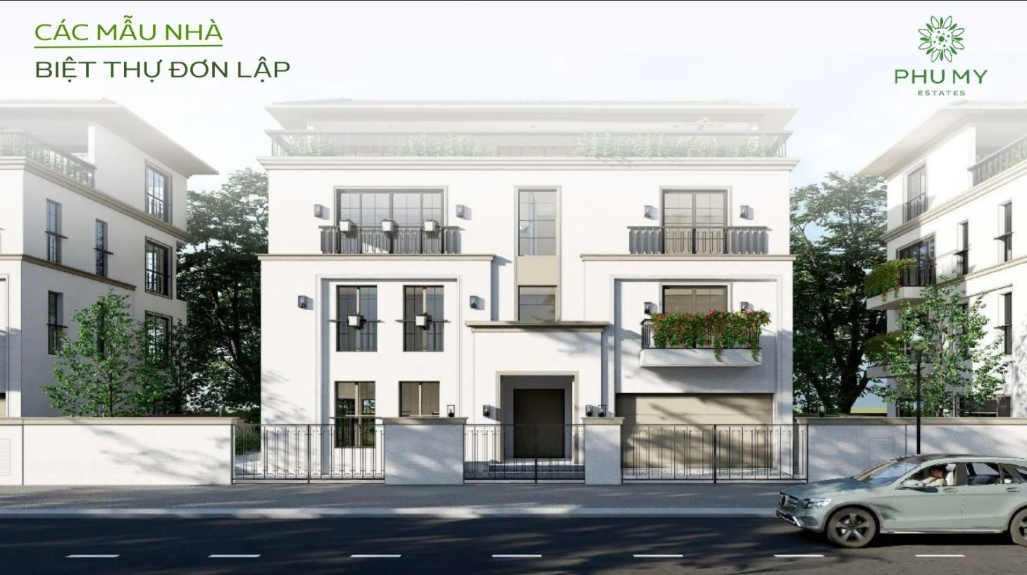 Phối cảnh kiến trúc mặt ngoài biệt thự đơn lập dự án Phú Mỹ Estates