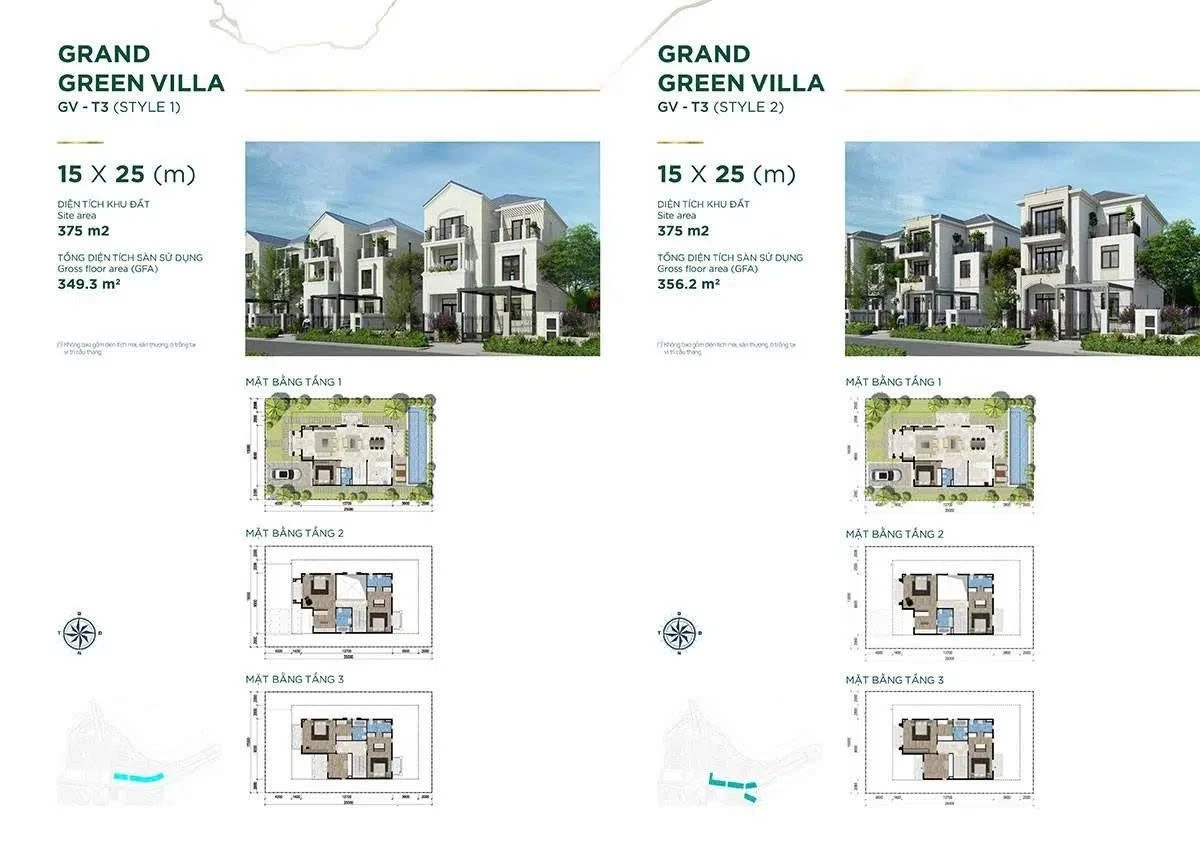Bản vẽ mặt bằng biệt thự đơn lập Grand Green Villa 15x25m