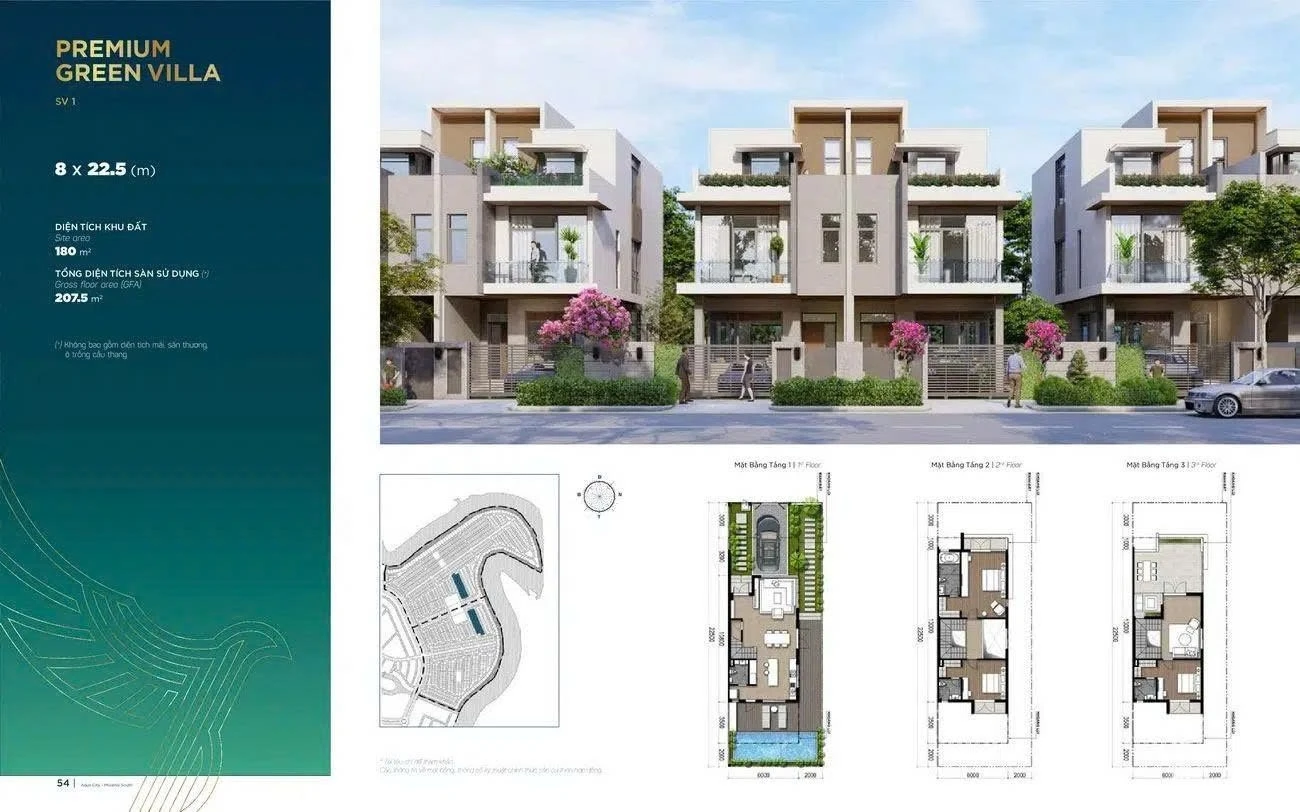 Thiết kế layout biệt thự song lập diện tích 8x22.5m dự án Aqua City