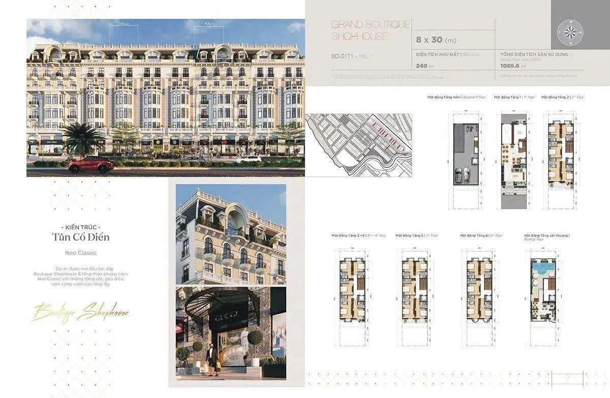 Bản vẽ Boutique Shophouse diện tích 8x30m dự án Aqua City