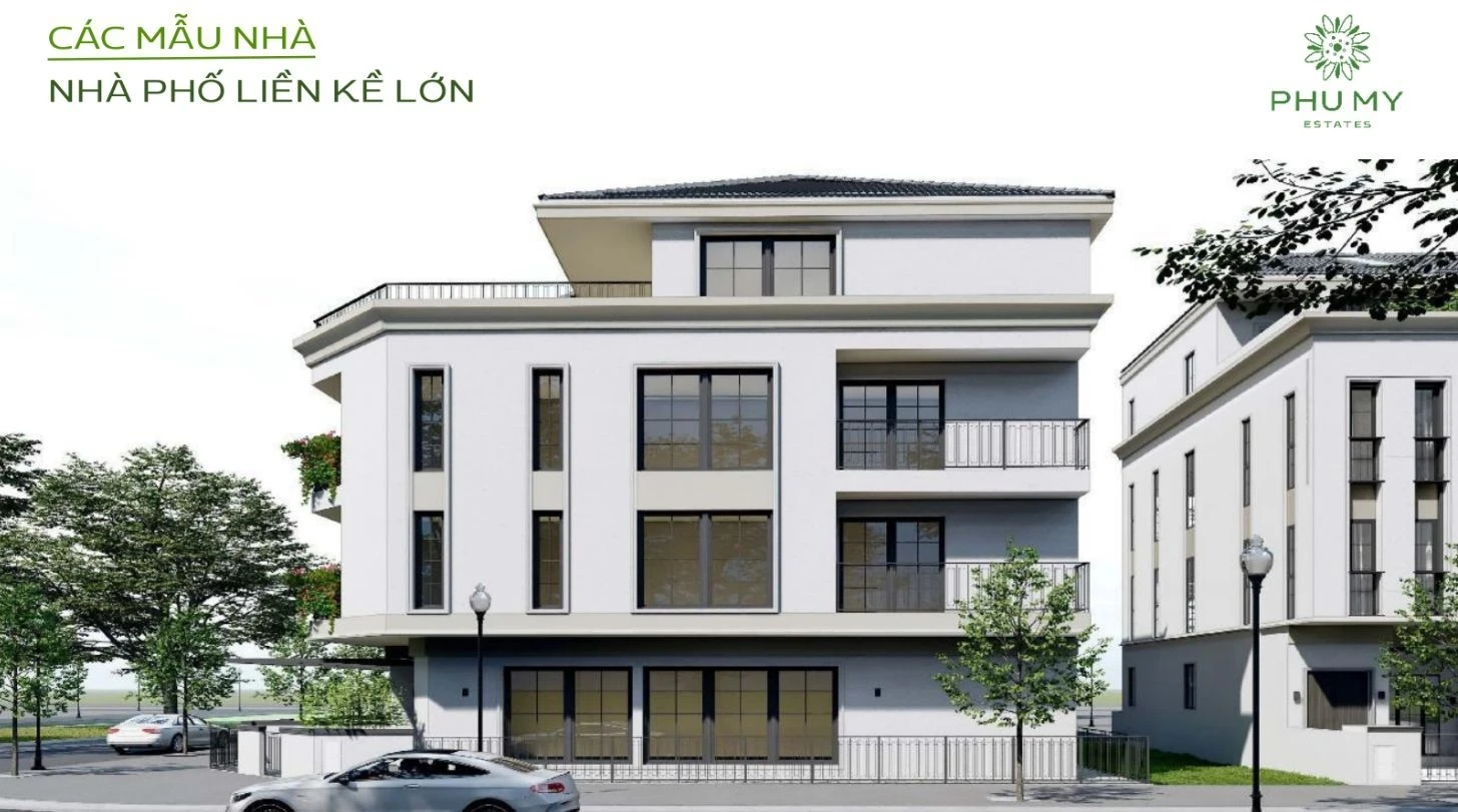 Thiết kế kiến trúc căn góc thuộc dãy nhà phố liền kề lớn Phú Mỹ Estates