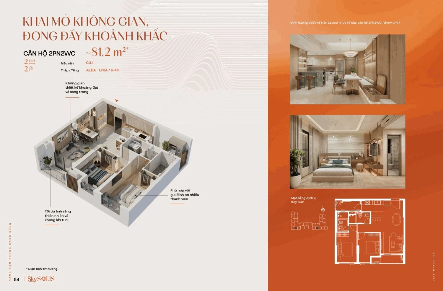 Layout căn hộ 2 phòng ngủ 2 WC dự án Sky Solis Bình Dương