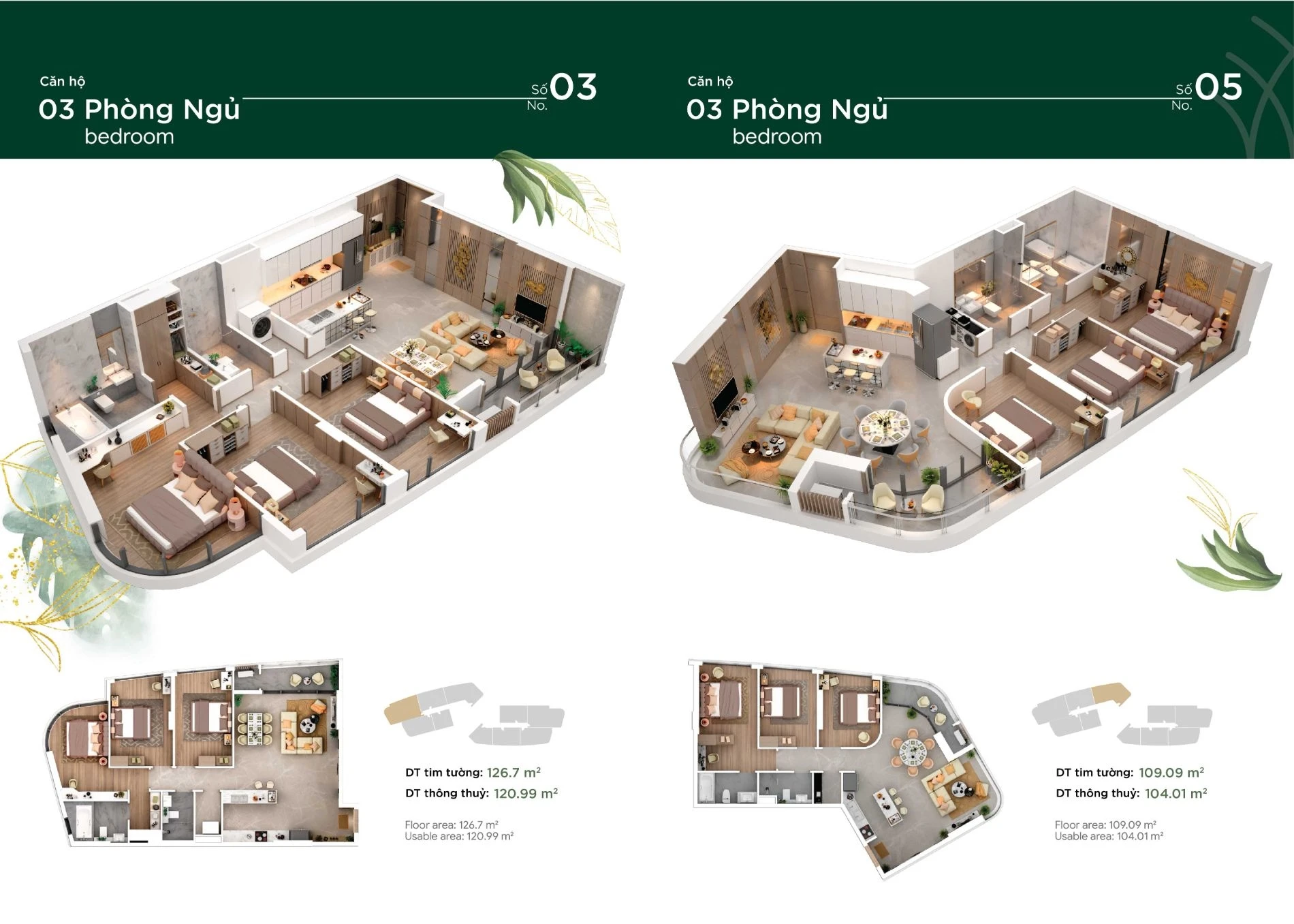 Chi tiết layout mặt bằng căn hộ 3 phòng ngủ dự án Thảo Điền Green với tầm nhìn panorama